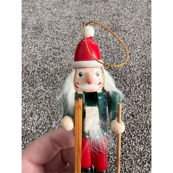 Nutcracker Village Cross Country Skier 5” tall Working Mouth And Back Handle - Picture 5 of 7